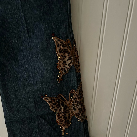 Y2K Arizona Jean Company Girls 12 Slim Dark Blue Jeans Leopard Butterfly Flares - Picture 4 of 6